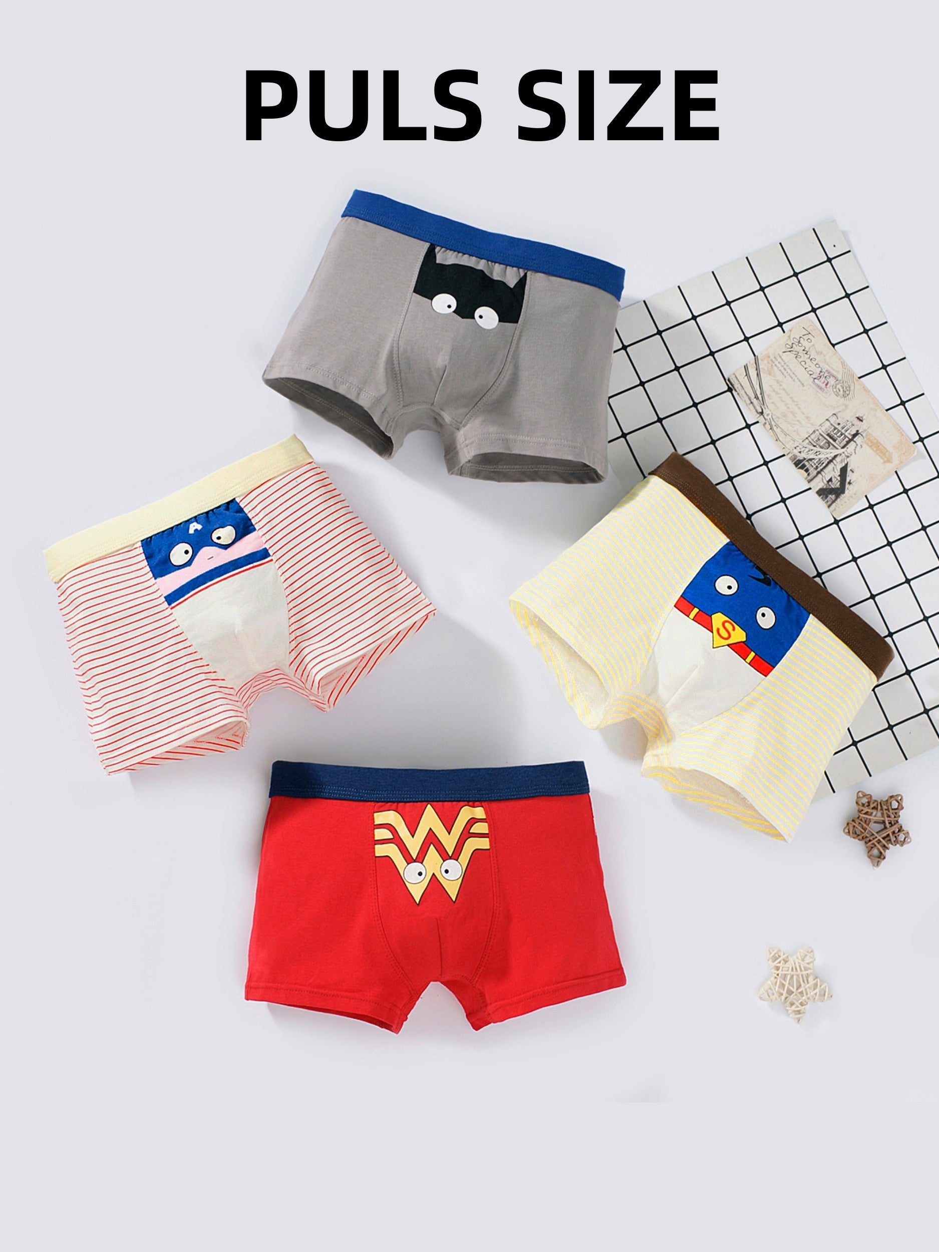 4pcs Boy's Boxer Briefs Cartoon Hero Print Underwear Kids Clothes