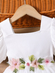 Toddler Girls Puff Sleeve Floral Princess Dress For Party Beach