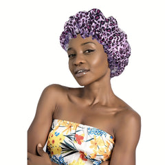 Leopard Print Satin Bonnet Elastic Hair Bonnet Night Cap
