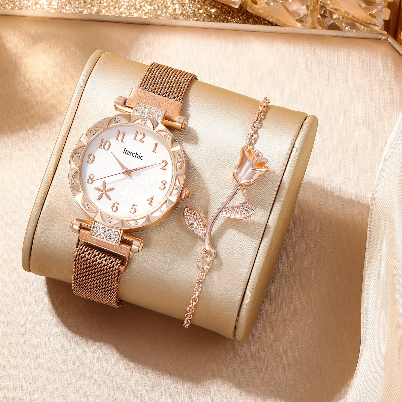 School Student Digital Rhinestone Quartz Wrist Watch & 5pcs Jewelry Set