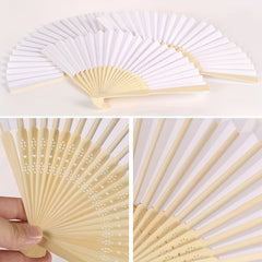 24pcs Paper Fans with Bamboos for Wedding Party Home