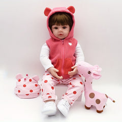 19" 48cm Soft Vinyl Reborn Doll Baby Girl Hairwig Pink Clothes Plush Giraffe Toy