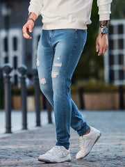 Men's Slim Fit Ripped Denim Jeans with Pockets