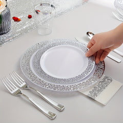 40-Piece Plastic Dinnerware Set with Silver Finish for Parties & Holidays