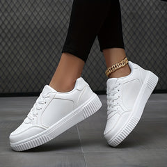Women's Lace Up Solid Sneakers Low Round Toe Non-Slip Casual Outdoor Shoes