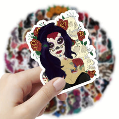 50pcs Gothic Skeleton Waterproof Stickers Guitar Skateboard Phone Laptop