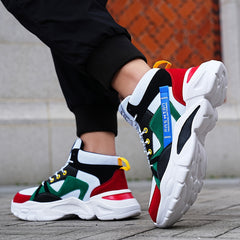 Men's High Top Basketball Shoes Colour Block Non Slip Lace Up Sneakers