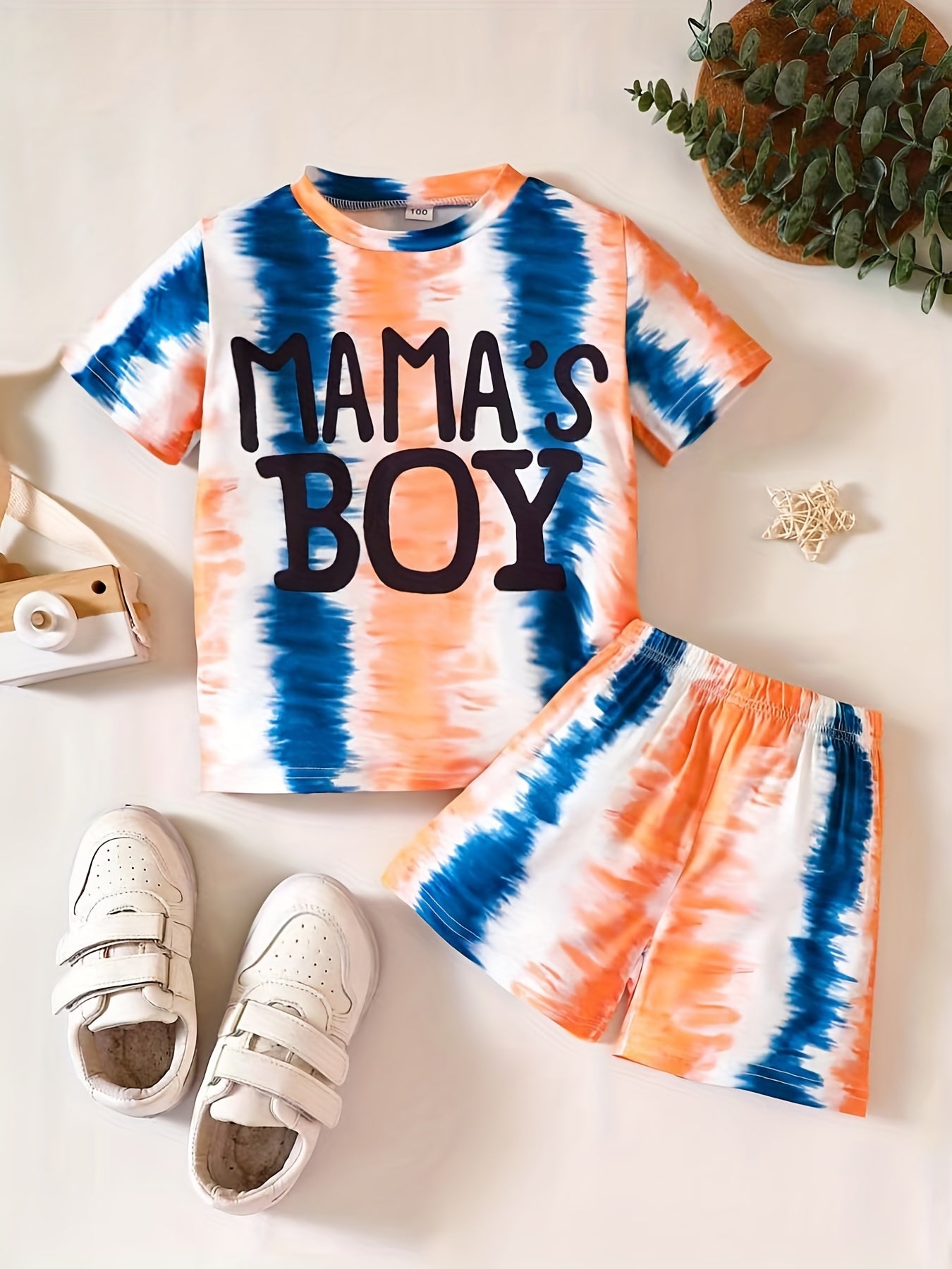 Tie Dye Mama's Boy Tee & Shorts Set for Boys