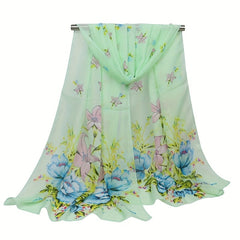 Women's Chiffon Silky Scarf Lily Lightweight Scarves Floral Print