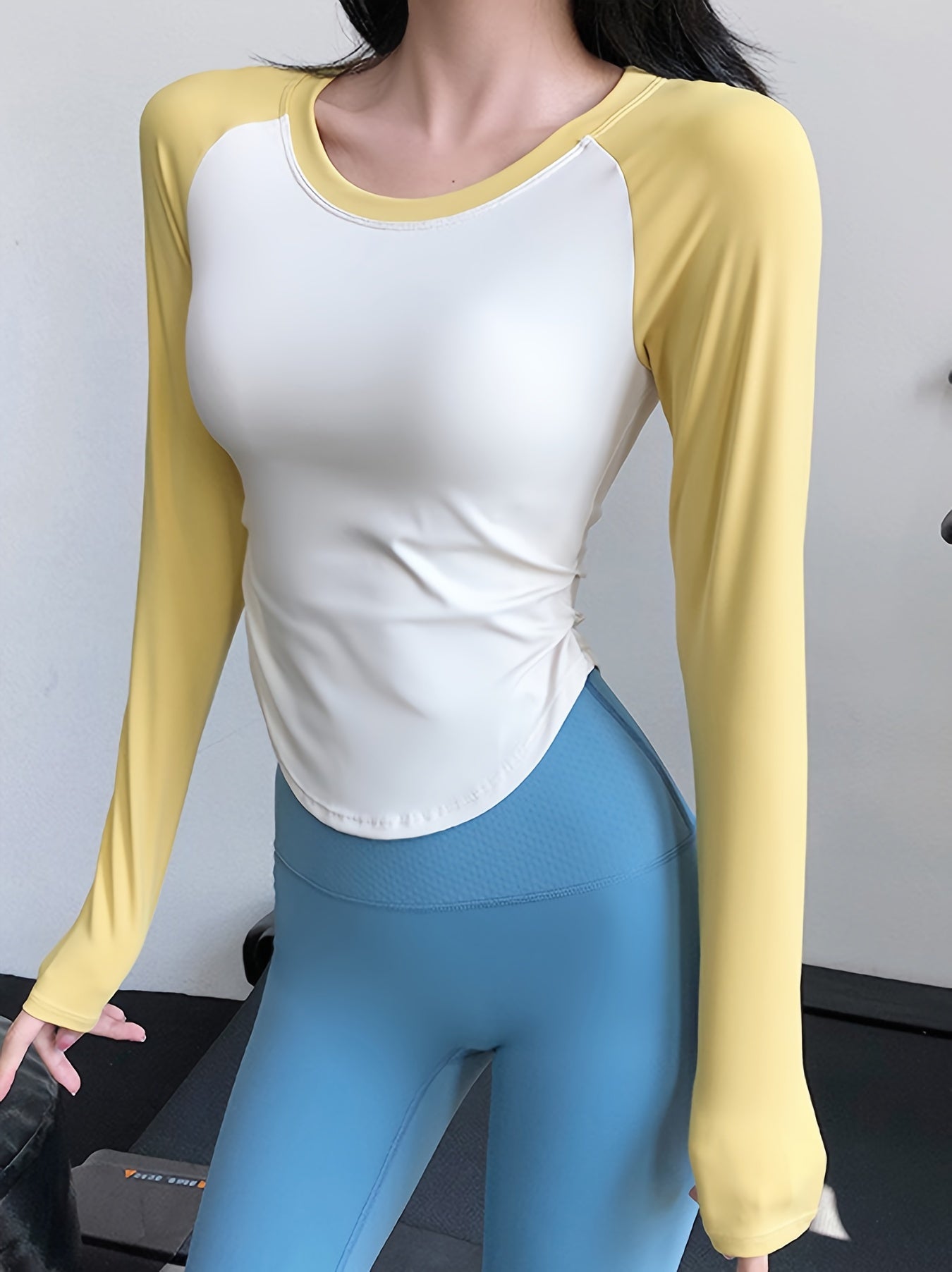 Pleated Sports Tee Long Sleeve Asymmetrical Running T Shirt