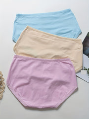 3 Pack Plus Size High Rise Panties Set Solid Color Medium Stretch