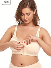 Plus Size Sports Bra Women's Plus Solid Closure Front Wireless Fitness Mesh Bra