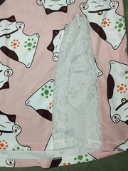 Cartoon Cat Print Long Sleeve Nightdress