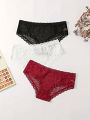 3pcs Lace Briefs Comfy Scallop Trim Panties Lingerie & Underwear