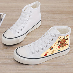 Christmas Cartoon Print Plush Lined Thermal Chunky Canvas Sneakers