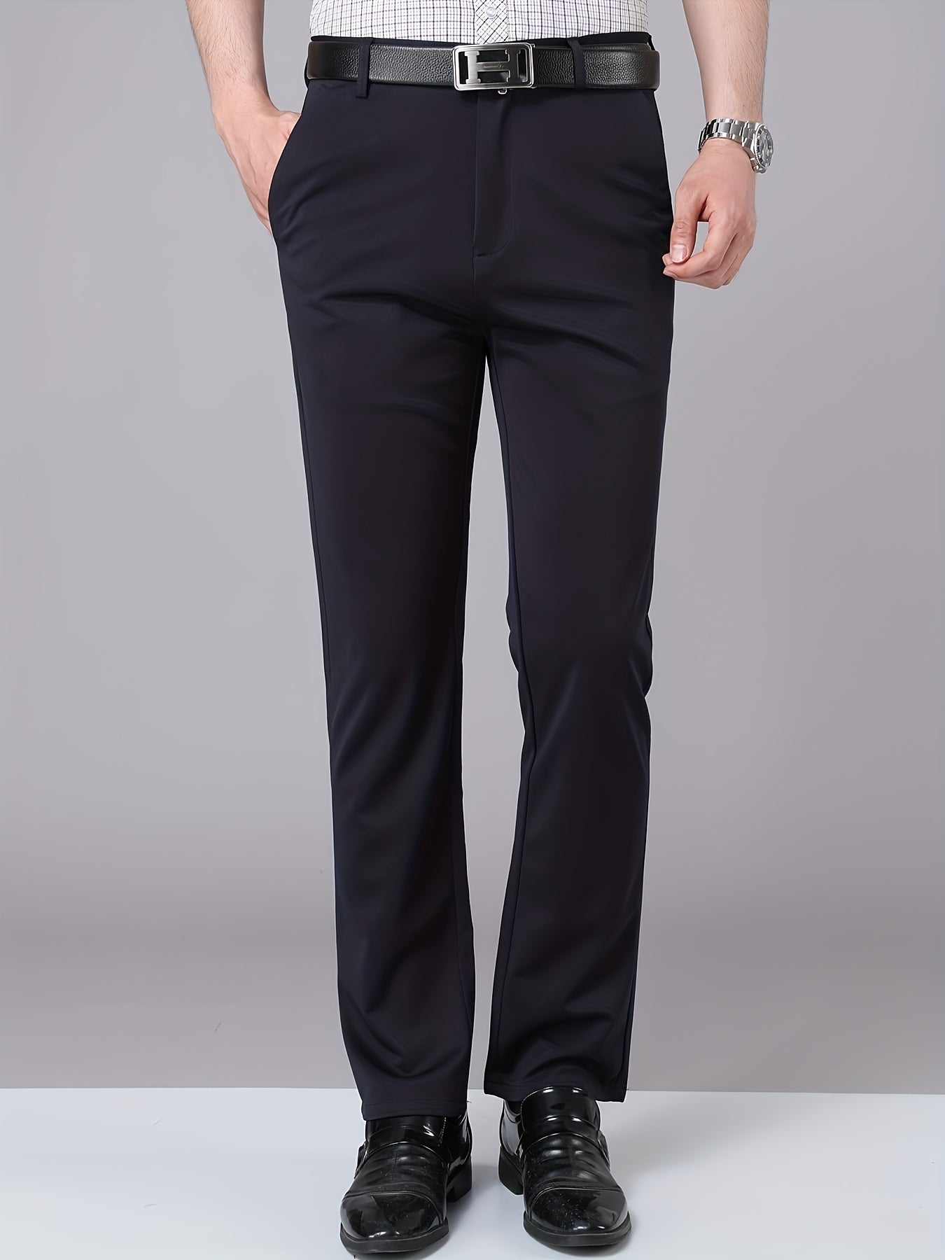 Men's Stretch Dress Pants Solid Color Semi-formal Business Trousers