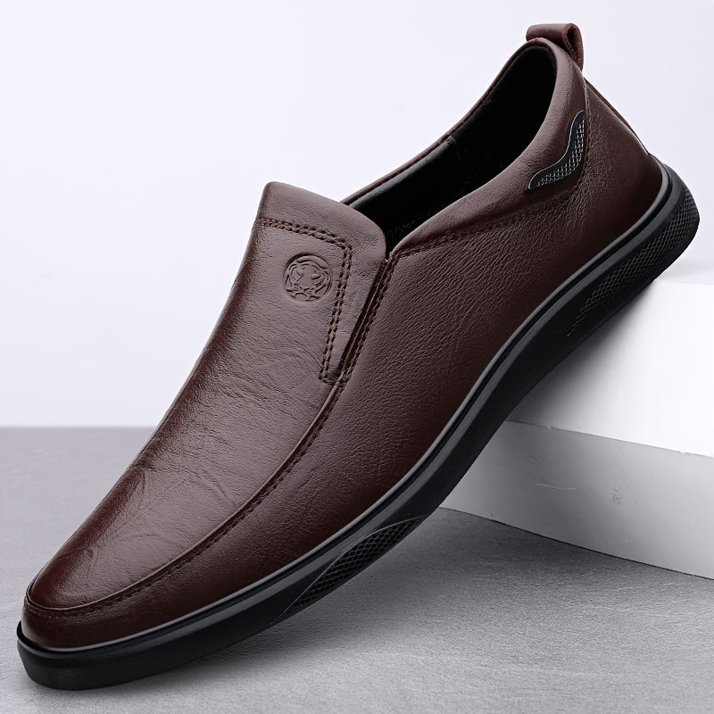 CLOHOO Men's Leather Slip On Soft Insole Casual Dress Shoes