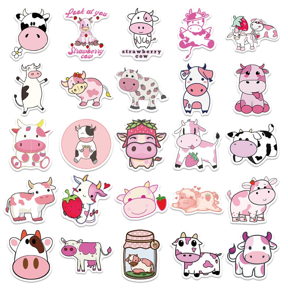 Pink Cartoon Cow Doodle Sticker 50 100pcs