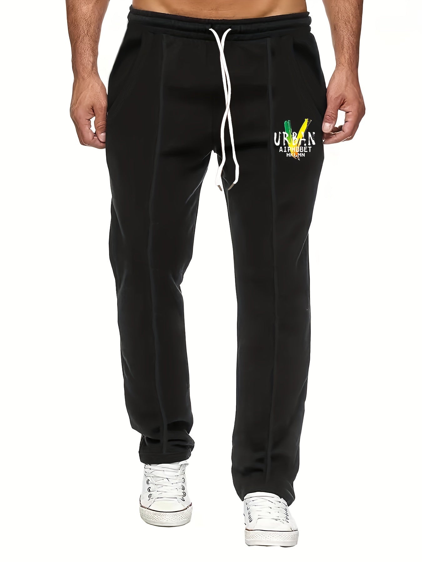 Colorful Letter V Print Casual Stretch Graphic Pants for Men