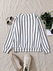 Girls Striped Team Number Crew Neck Sweatshirt For Sports Casual Outfit