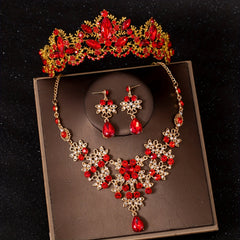 Baroque Red Rhinestone Necklace Crown Princess Queen Head Jewelry