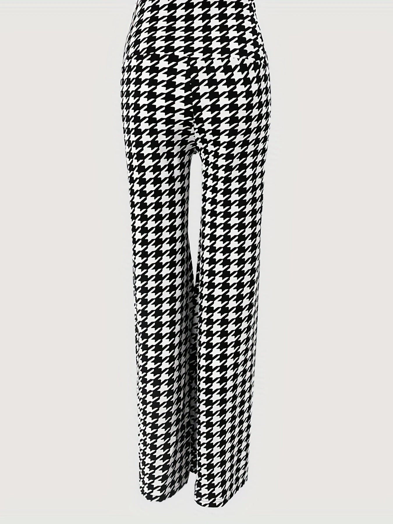 Houndstooth Wide Leg Pants High Waist Casual Spring Summer Women's Clothing
