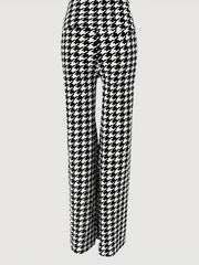 Houndstooth Wide Leg Pants High Waist Casual Spring Summer Women's Clothing