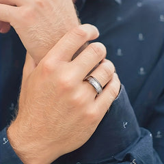 Classic Silver Stainless Steel Matching Ring With Sapphire Zircon Size 5-11