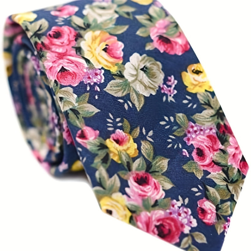 Men's Cotton Floral Printed Narrow Tie - Various Designs