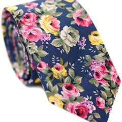 Men's Cotton Floral Printed Narrow Tie - Various Designs