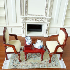 Dollhouse Vintage Red Wooden Armchair Coffee Table Set of Three