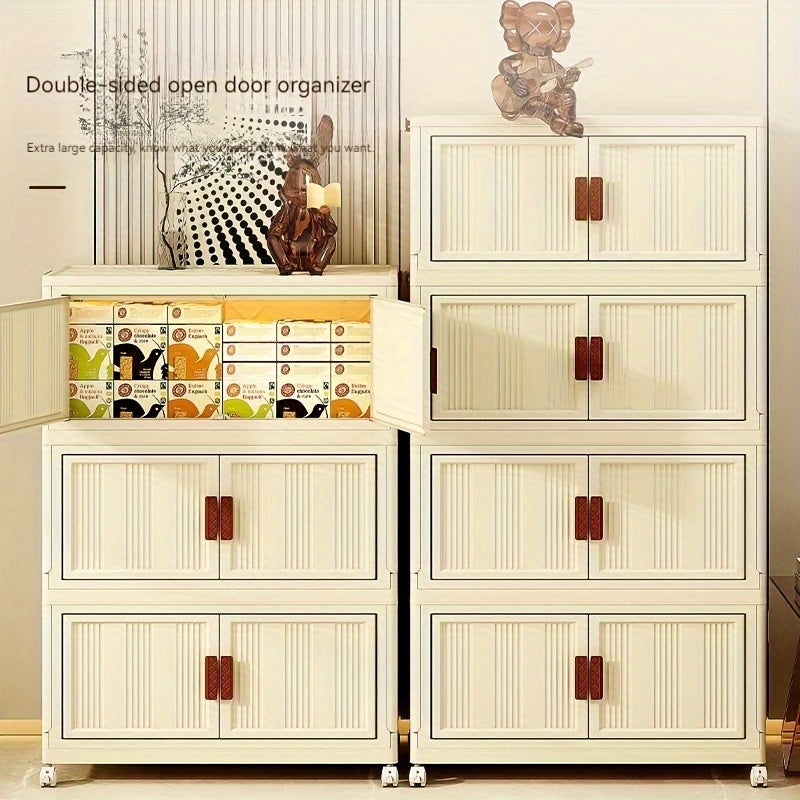Foldable Storage Cabinet With Wheels & Doors 5 Layers