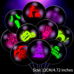 10pcs Halloween Fluorescent Balloon Pumpkin Bat Ghost Neon Latex Balloon
