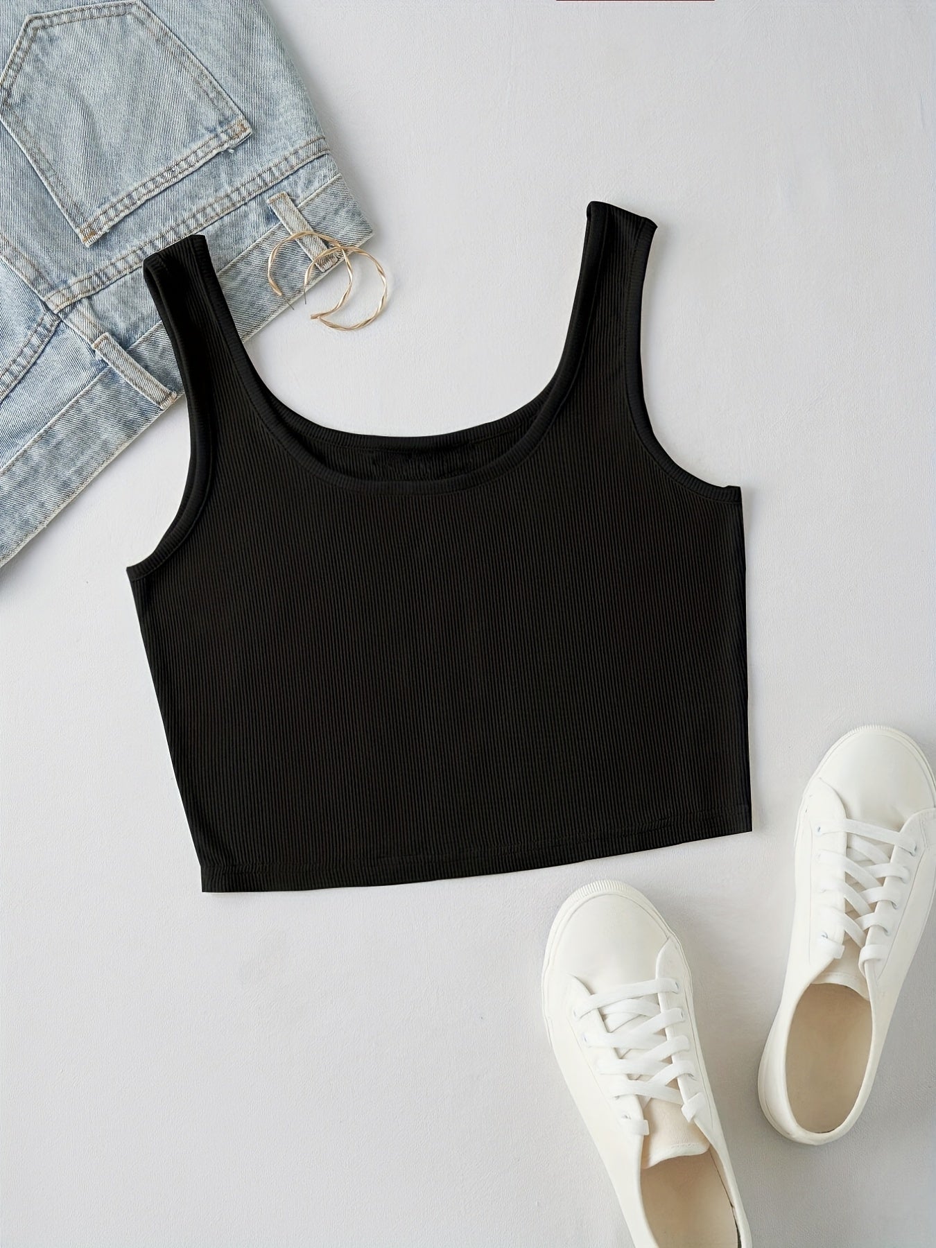 Rib Knit Crop Top Stretchy Tank