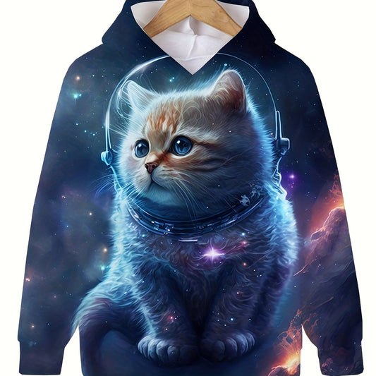 Girls 3D Kitty In Space Hooded Sweatshirt Pullover