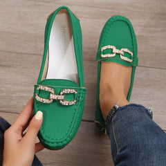 Women's Chain Decor Flat Loafers Slip On Soft Comfy Lightweight Daily Shoes