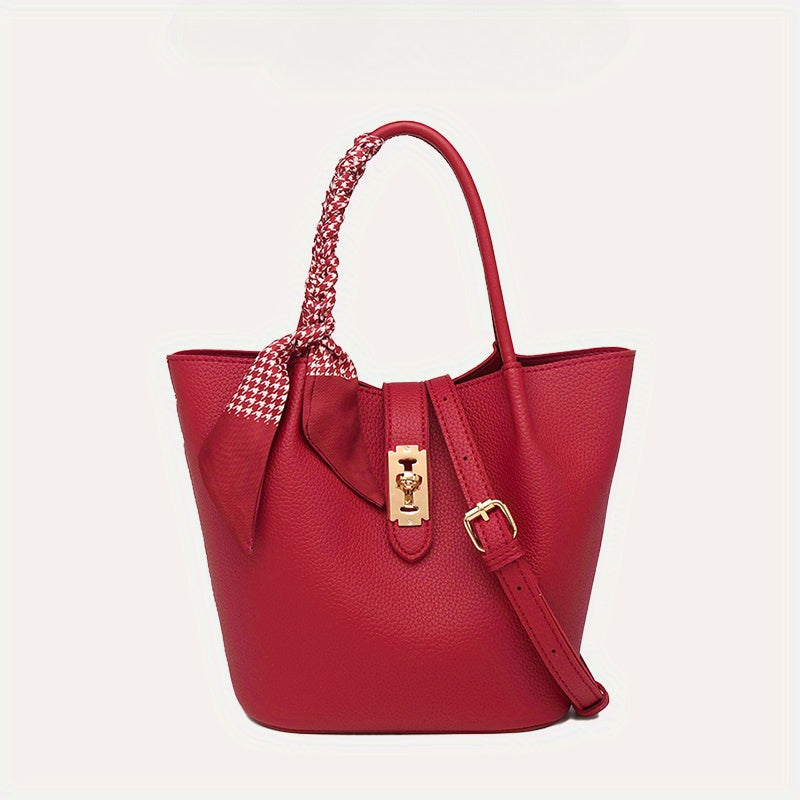 Women's Leather Tote Bag with Shoulder Strap & Metal Buckle Closure