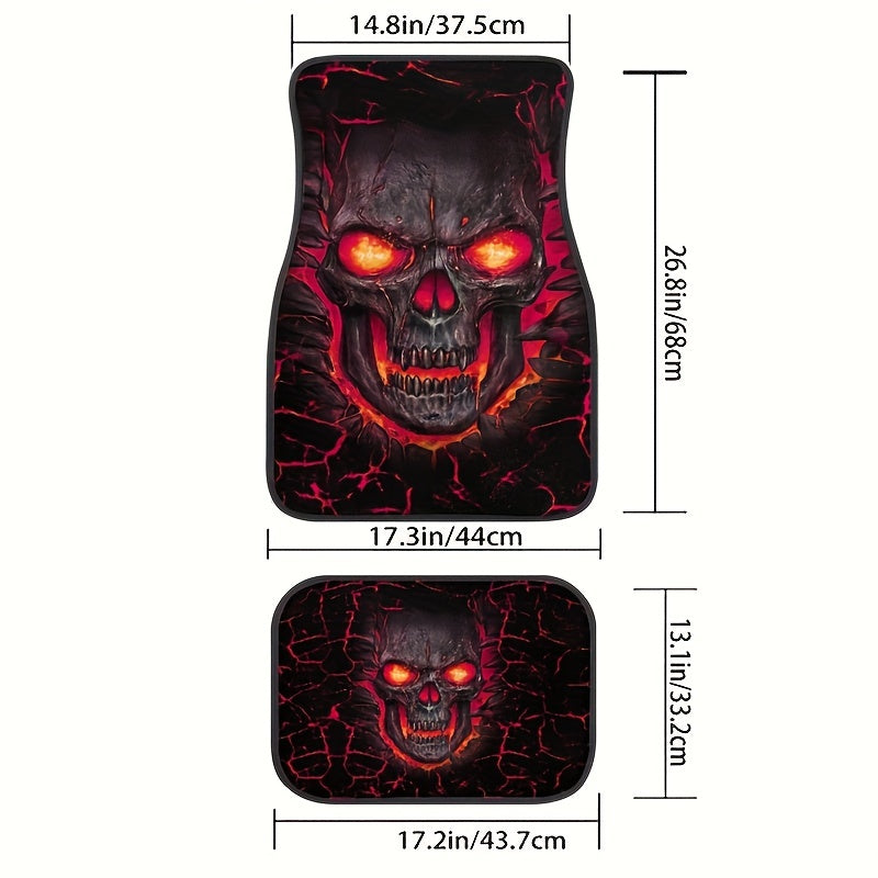 2pcs Skull Pattern Car Floor Mats Absorbent Front/Rear Seats