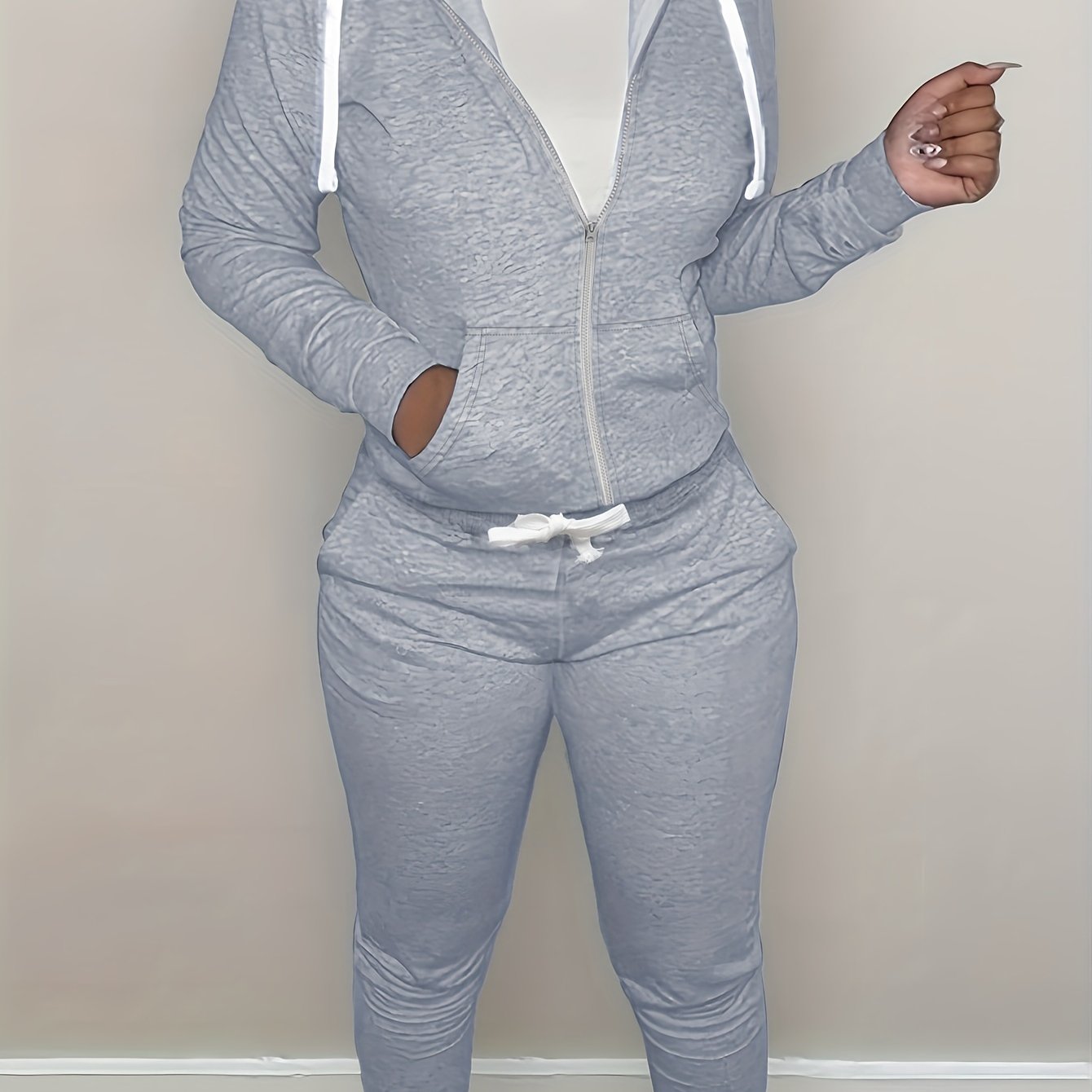 Zipper Front Hoodie & Joggers Two Piece Set