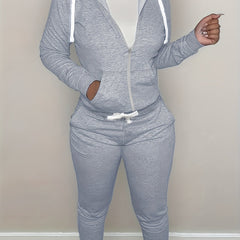 Zipper Front Hoodie & Joggers Two Piece Set