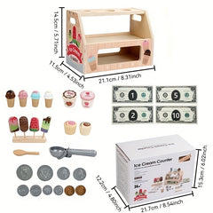 Wooden Ice Cream and Popsicle Playset Kitchen Role Play Set for Kids