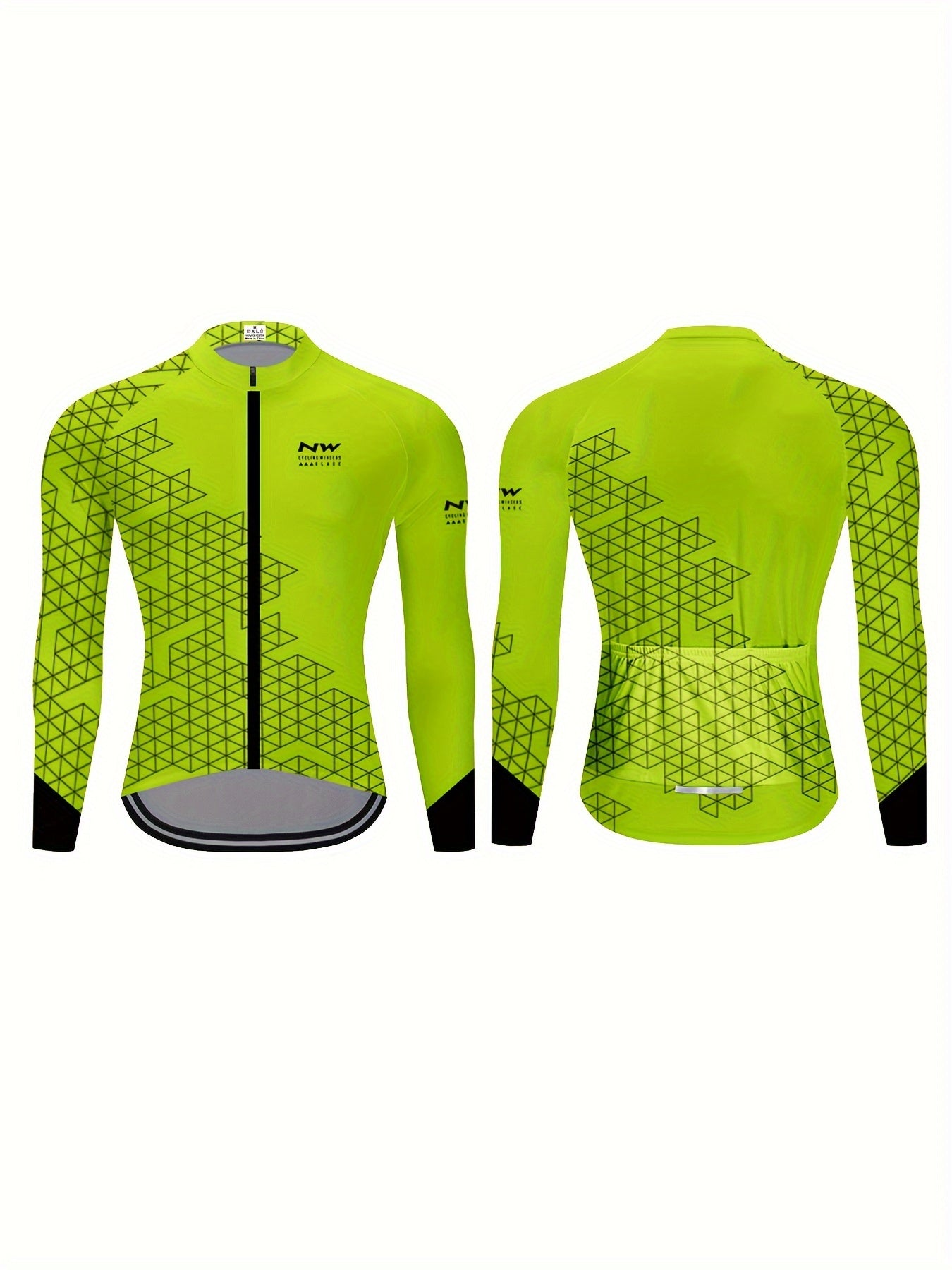 Geometric Print Men's Zip Up Long Sleeve Cycling Jersey