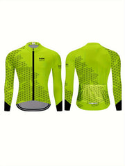 Geometric Print Men's Zip Up Long Sleeve Cycling Jersey
