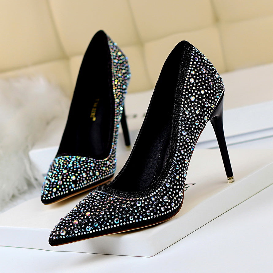Glitter Rhinestone Wedding Shoes Pointed Toe Stiletto Heeled Pumps