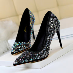 Glitter Rhinestone Wedding Shoes Pointed Toe Stiletto Heeled Pumps