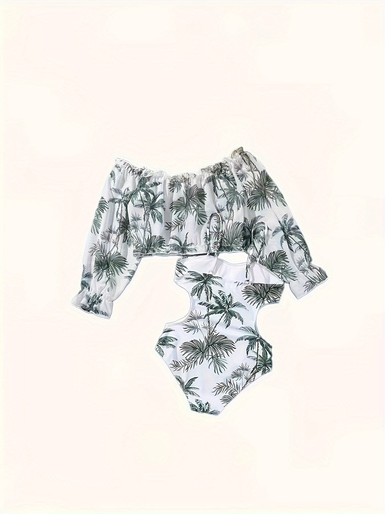2pcs Girls Coconut Tree Graphic Swimwear Set Bathing Suit