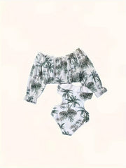 2pcs Girls Coconut Tree Graphic Swimwear Set Bathing Suit