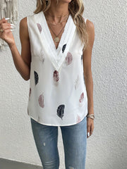 Feather Print V Neck Tank Top Sleeveless Casual Summer Women's Clothing