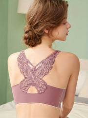 Lace Wireless Push Up Bra Butterfly Pattern Lingerie