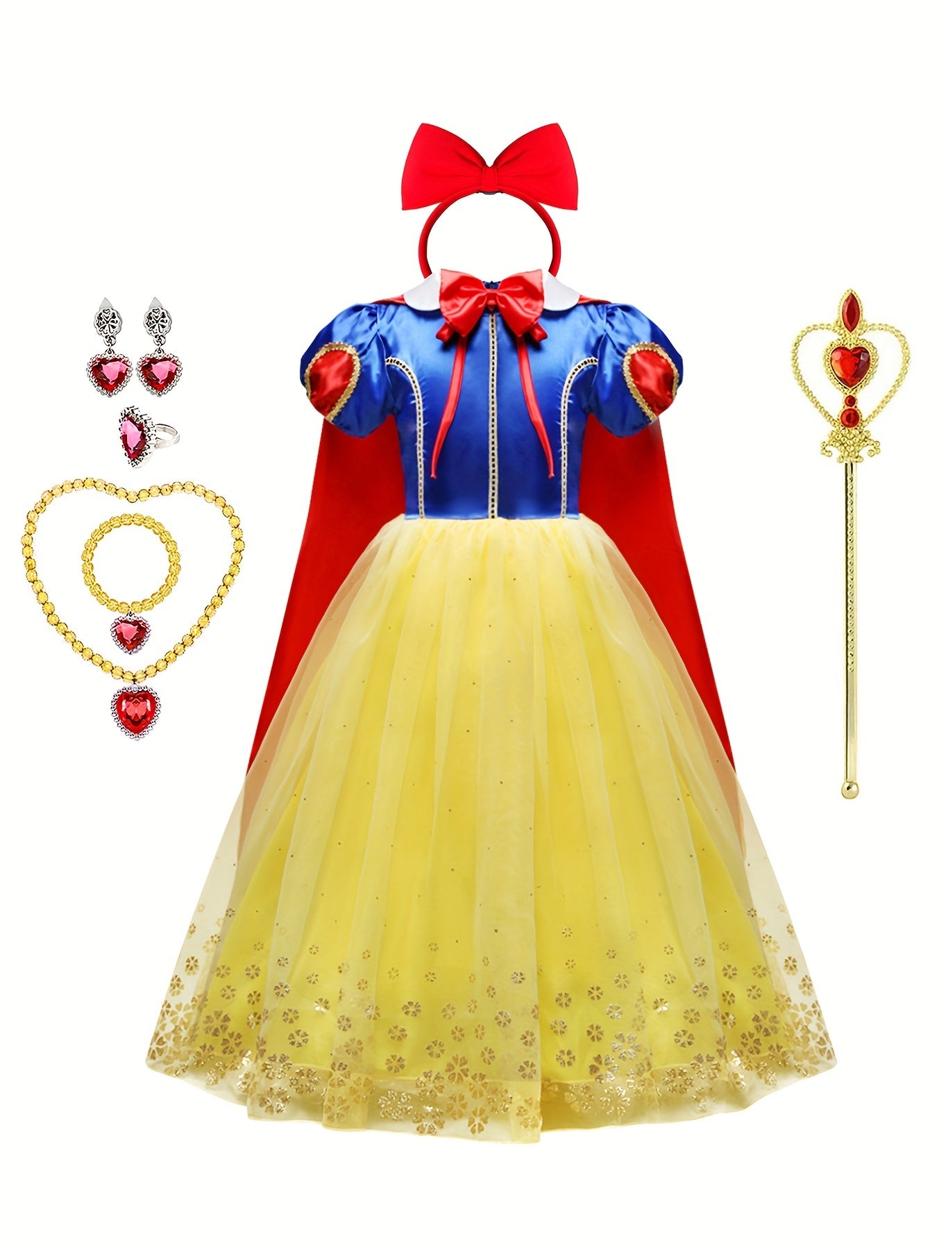 9pcs Snow Princess Dress Costume Jewelry Gloves Crown & Wand For Christmas Party